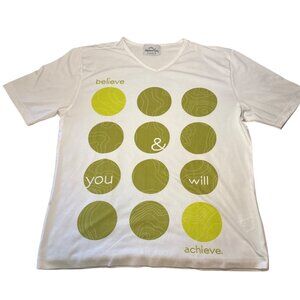 Vapor Apparel Shirt Believe & You Will Achieve Womens Med V Neck White Green